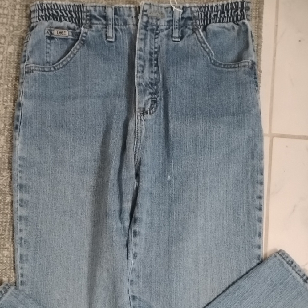 Lee Sky Blue Denim Pants Vintage Y2K Size 4 Elastic Waist Excellent Condition